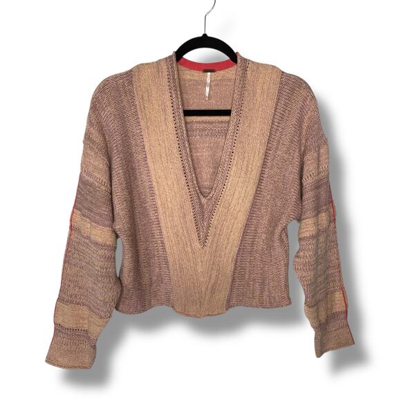 Free People Lemonade Stand Sweater Size Small V Neck Crop - Picture 2 of 10